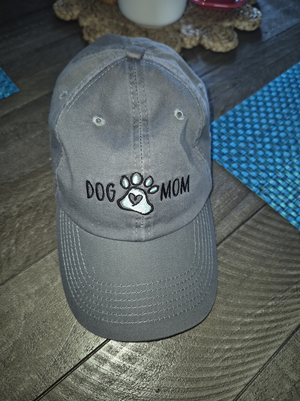 Dog Mom Embroidered Paw Baseball Cap - Gray